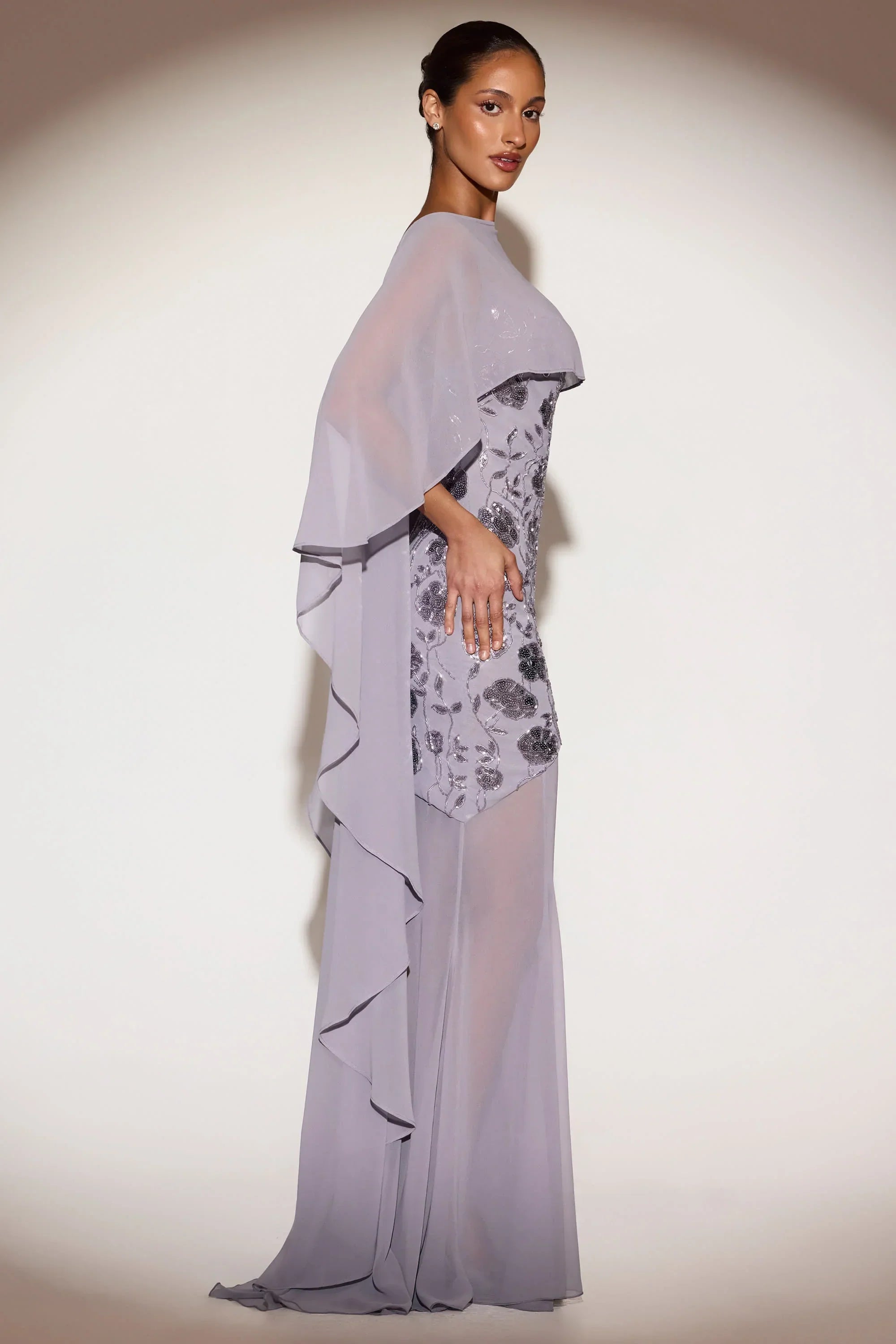 Sheer Chiffon Draped Cape in Lilac