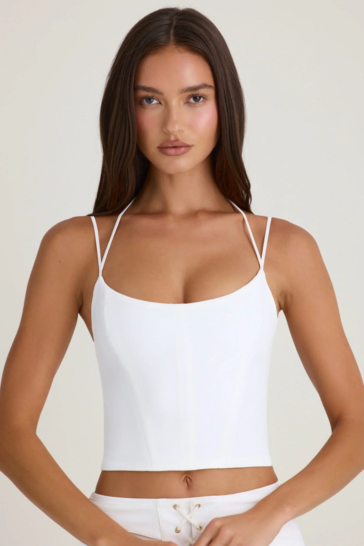 Strappy Halterneck Corset Top in White