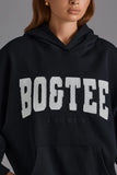 Cotton Fleece Appliqué Oversized Hoodie in Black