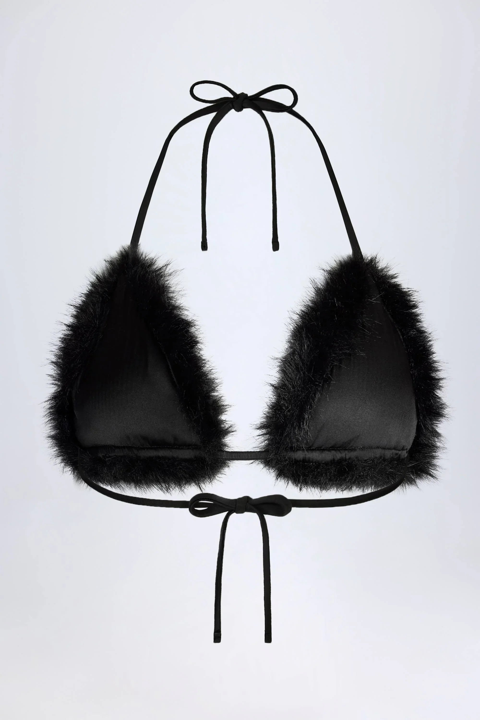 Faux Fur Triangle Bralette in Black