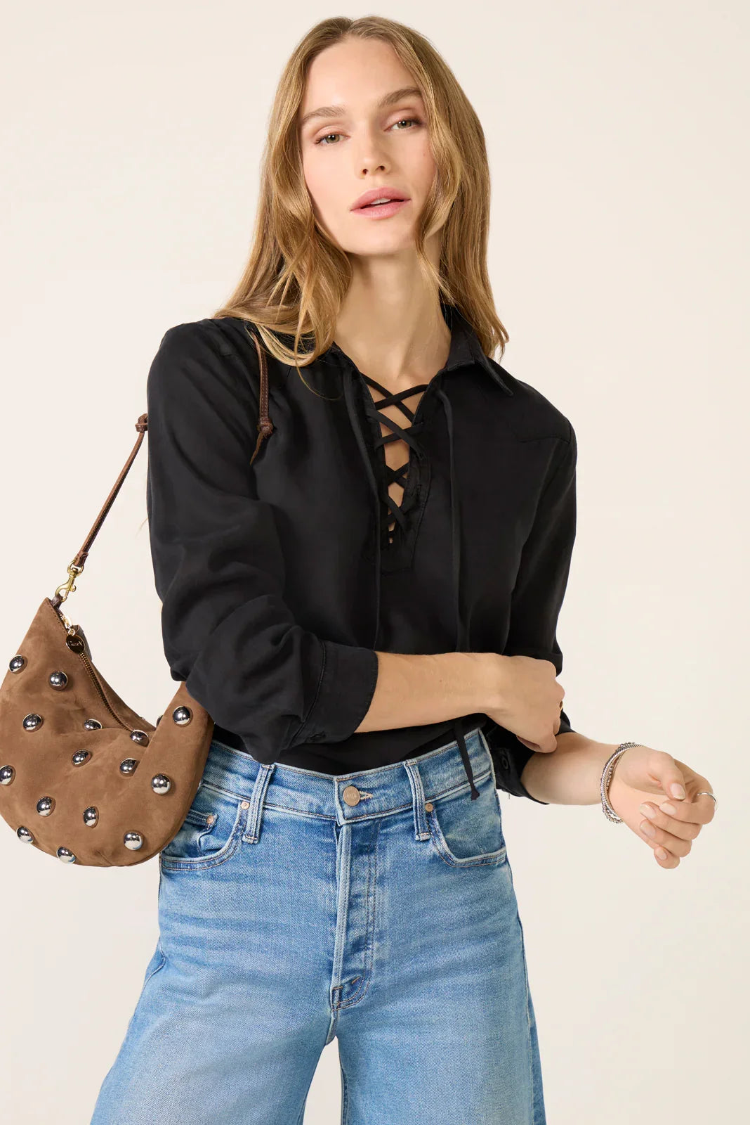 Western Yoke Lace Up Top