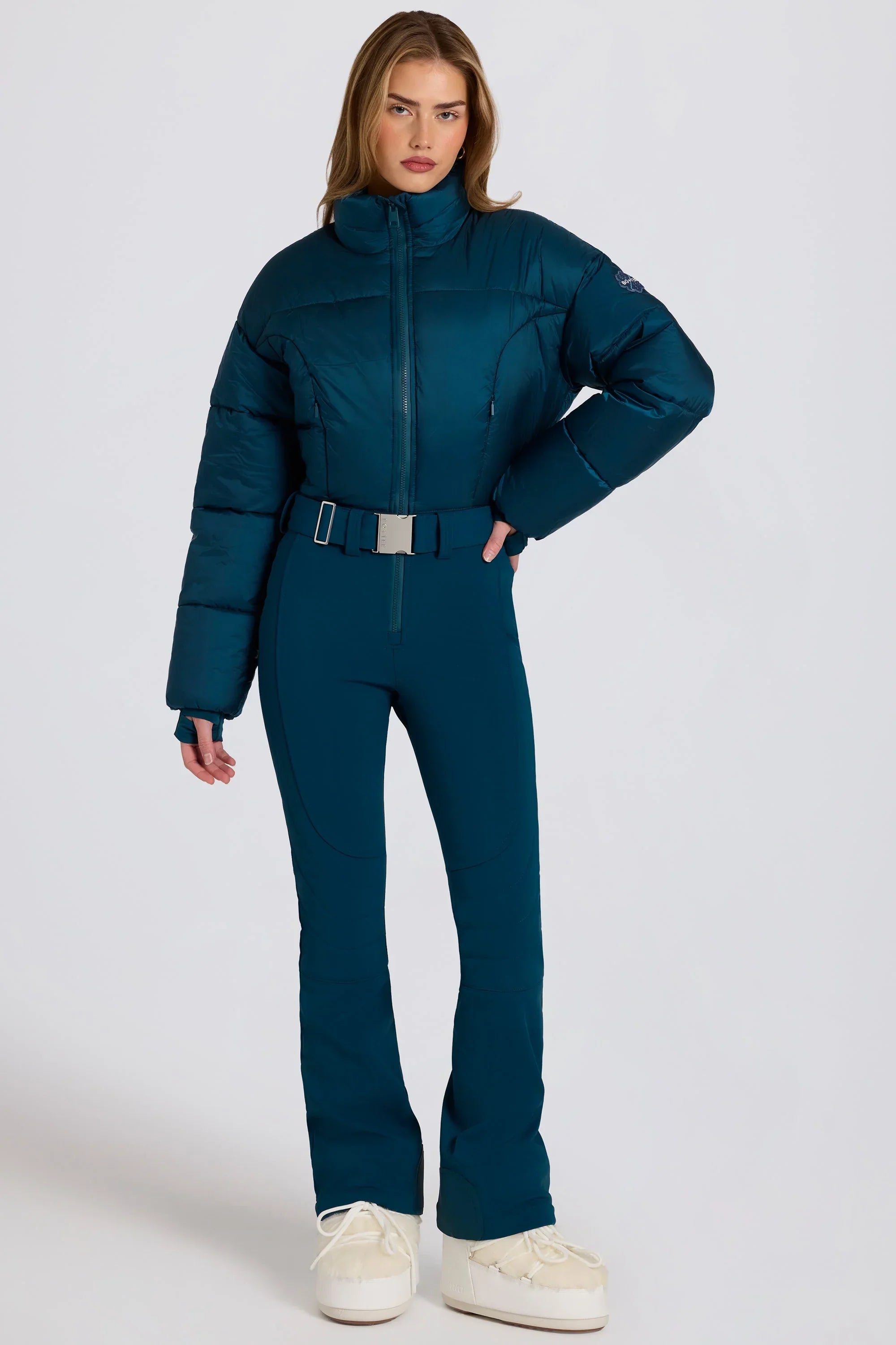 Waterproof Padded Belted Ski Suit in Teal