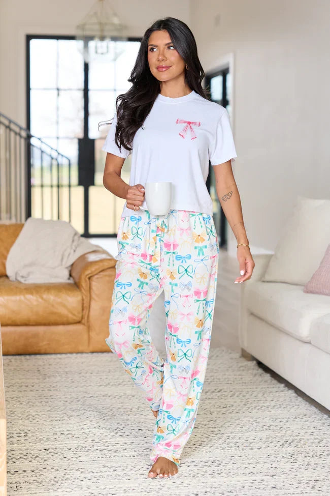 Good Things Multi Bow White Boxy Graphic Tee