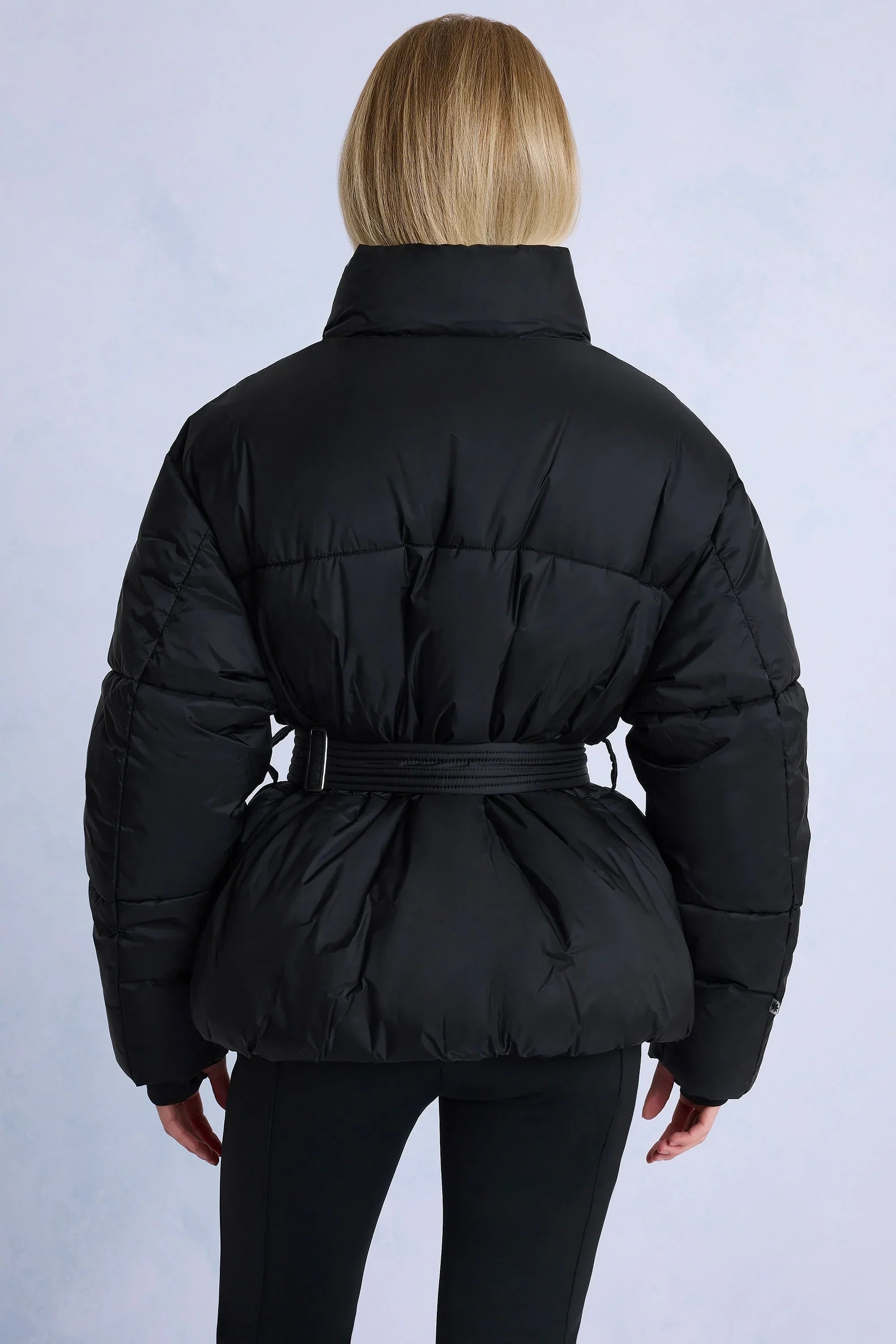 Waterproof Belted Oversized Ski Jacket in Black