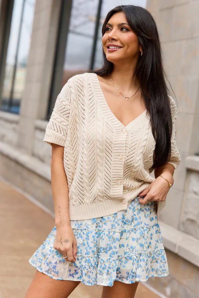 Sophia Short Sleeve Cable Knit Cardigan