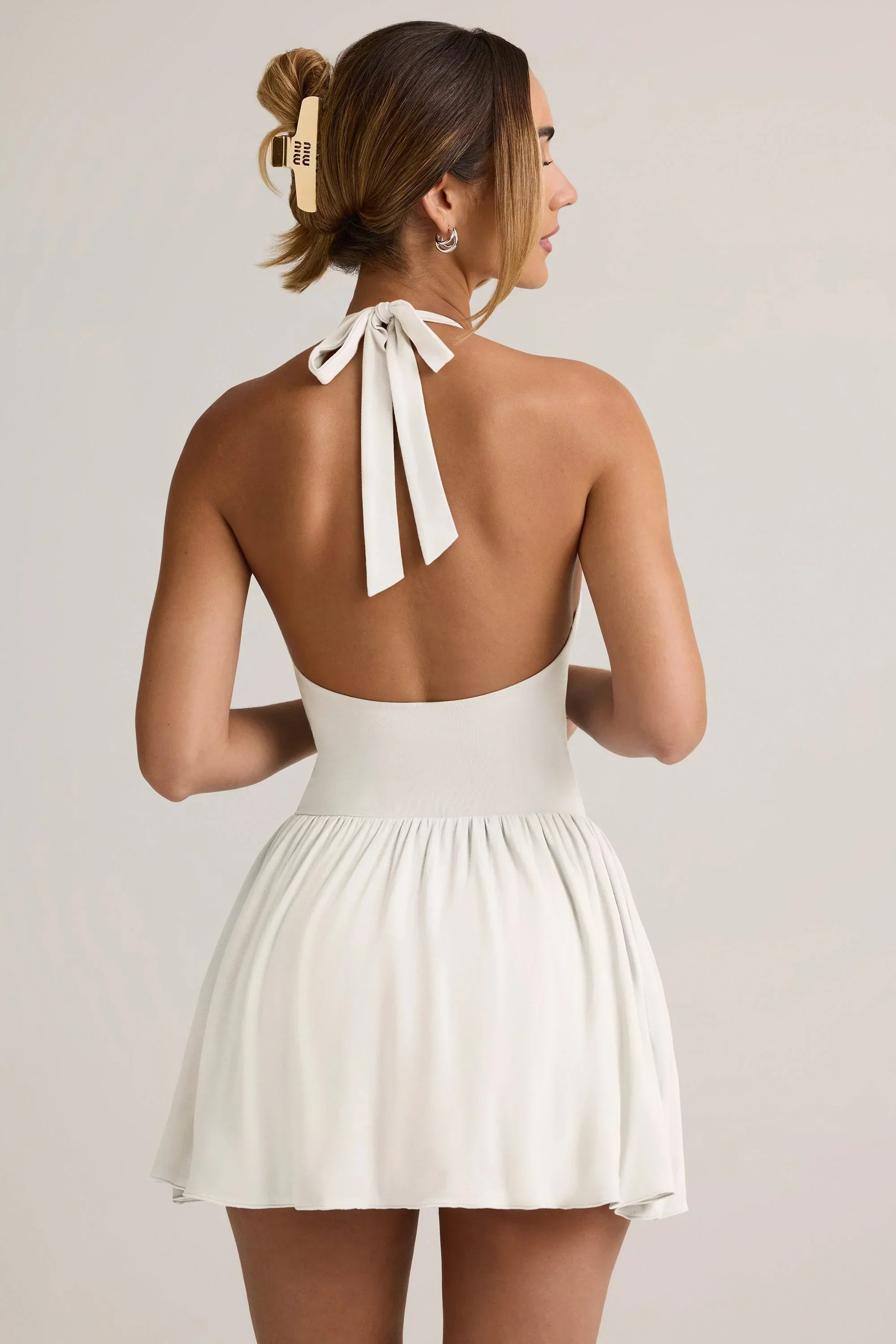 Modal Backless Halterneck Mini Dress in White